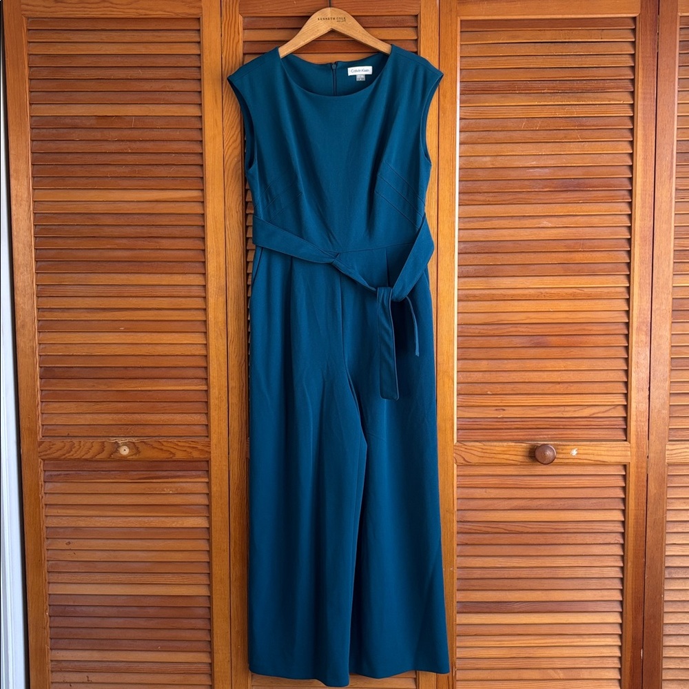 Calvin Klein Green Belted Side Pocket Women's Wide Leg Jumpsuit Size 8 - Picture 9 of 9